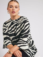 Yours Curve Cream/Black Zebra  Floral Print Tunic Top - Image 4 of 5