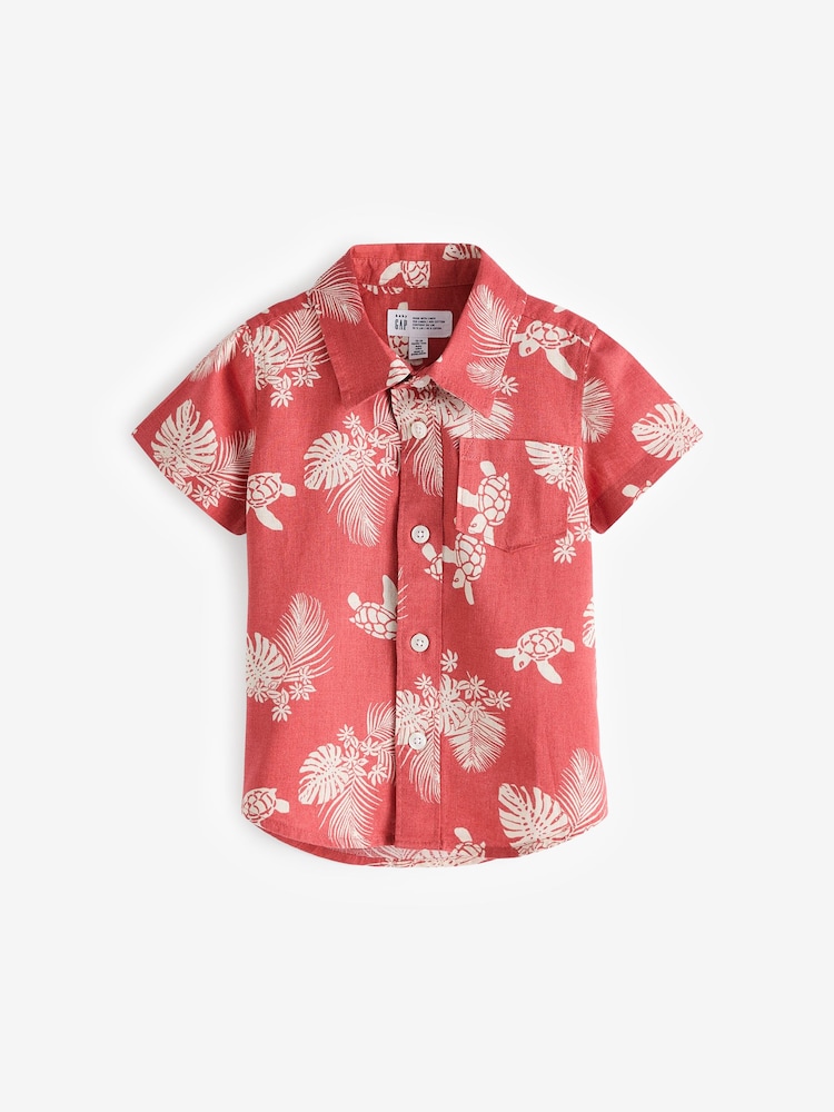 Gap Red Linen-Cotton Print Short Sleeve Baby Shirt (Newborn-5yrs) - Image 1 of 3 Gap Red Linen-Cotton Print Short Sleeve Baby Shirt (Newborn-5yrs) - Image 1 of 3
