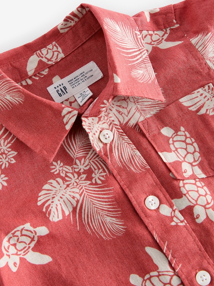 Gap Red Linen-Cotton Print Short Sleeve Baby Shirt (Newborn-5yrs) - Image 3 of 3 Gap Red Linen-Cotton Print Short Sleeve Baby Shirt (Newborn-5yrs) - Image 3 of 3