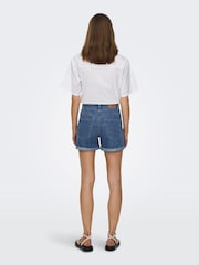 ONLY Mid Blue 100% Cotton High Waisted Denim Mom Shorts - Image 2 of 7