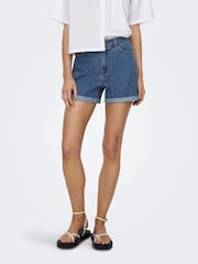 ONLY Mid Blue 100% Cotton High Waisted Denim Mom Shorts - Image 5 of 7