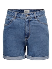 ONLY Mid Blue 100% Cotton High Waisted Denim Mom Shorts - Image 6 of 7