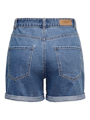 ONLY Mid Blue 100% Cotton High Waisted Denim Mom Shorts - Image 7 of 7