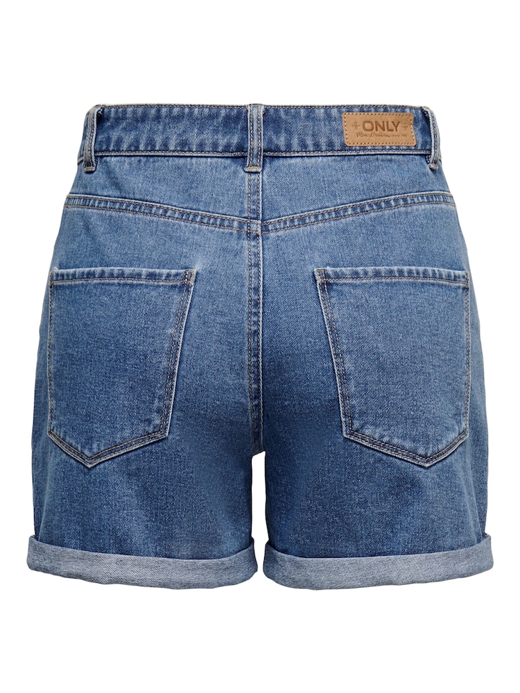 ONLY Mid Blue 100% Cotton High Waisted Denim Mom Shorts - Image 7 of 7