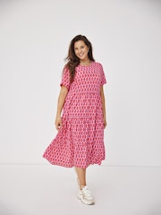 ONLY Curve Pink Printed Short Sleeve Tiered Maxi Dress - Image 1 of 7