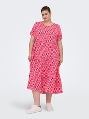 ONLY Curve Pink Printed Short Sleeve Tiered Maxi Dress - Image 2 of 7