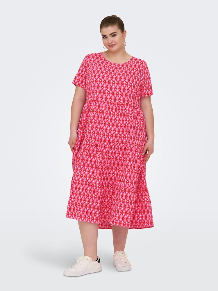 ONLY Curve Pink Printed Short Sleeve Tiered Maxi Dress - Image 2 of 7