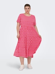 ONLY Curve Pink Printed Short Sleeve Tiered Maxi Dress - Image 3 of 7