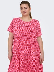 ONLY Curve Pink Printed Short Sleeve Tiered Maxi Dress - Image 4 of 7