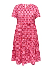ONLY Curve Pink Printed Short Sleeve Tiered Maxi Dress - Image 6 of 7