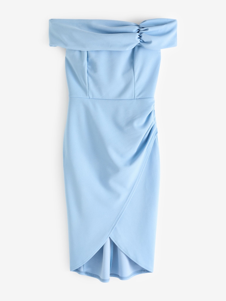Sistaglam Blue Ruched Bardot Scuba Crepe Midi Dress - Image 5 of 5
