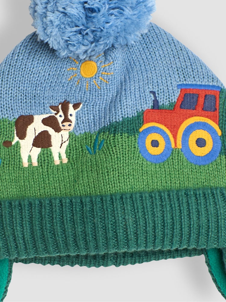JoJo Maman Bébé Blue Tractor Scene Hat - Image 3 of 3
