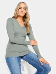 Long Tall Sally Grey V-Neck Lightweight Jumper - Image 1 of 5