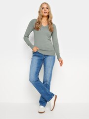 Long Tall Sally Grey V-Neck Lightweight Jumper - Image 2 of 5
