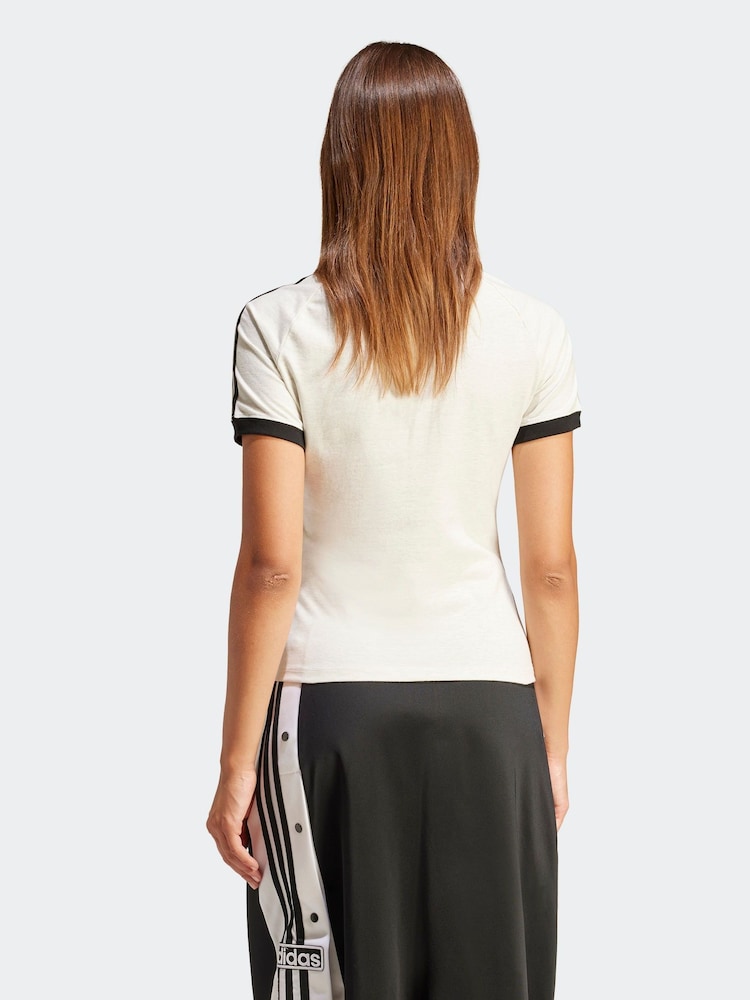Adidas Cream/Black 3-Stripes Raglan Sleeve T-Shirt - Image 2 of 7 Adidas Cream/Black 3-Stripes Raglan Sleeve T-Shirt - Image 2 of 7