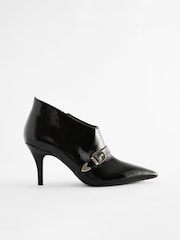 Black Patent Forever Comfort® Pointed Toe Buckle Detail Heeled Shoe Boots - Image 1 of 6