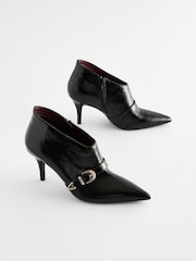 Black Patent Forever Comfort® Pointed Toe Buckle Detail Heeled Shoe Boots - Image 2 of 6