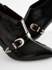 Black Patent Forever Comfort® Pointed Toe Buckle Detail Heeled Shoe Boots - Image 3 of 6