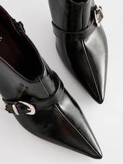 Black Patent Forever Comfort® Pointed Toe Buckle Detail Heeled Shoe Boots - Image 5 of 6