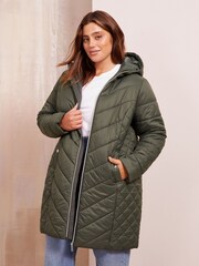Friends Like These Khaki Green Curve Mid Length Quilted Jacket - Image 1 of 4