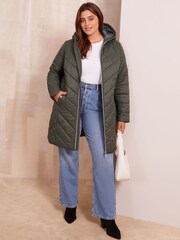 Friends Like These Khaki Green Curve Mid Length Quilted Jacket - Image 2 of 4