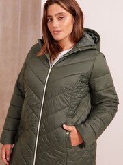 Friends Like These Khaki Green Curve Mid Length Quilted Jacket - Image 3 of 4