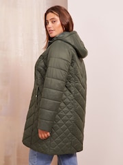 Friends Like These Khaki Green Curve Mid Length Quilted Jacket - Image 4 of 4