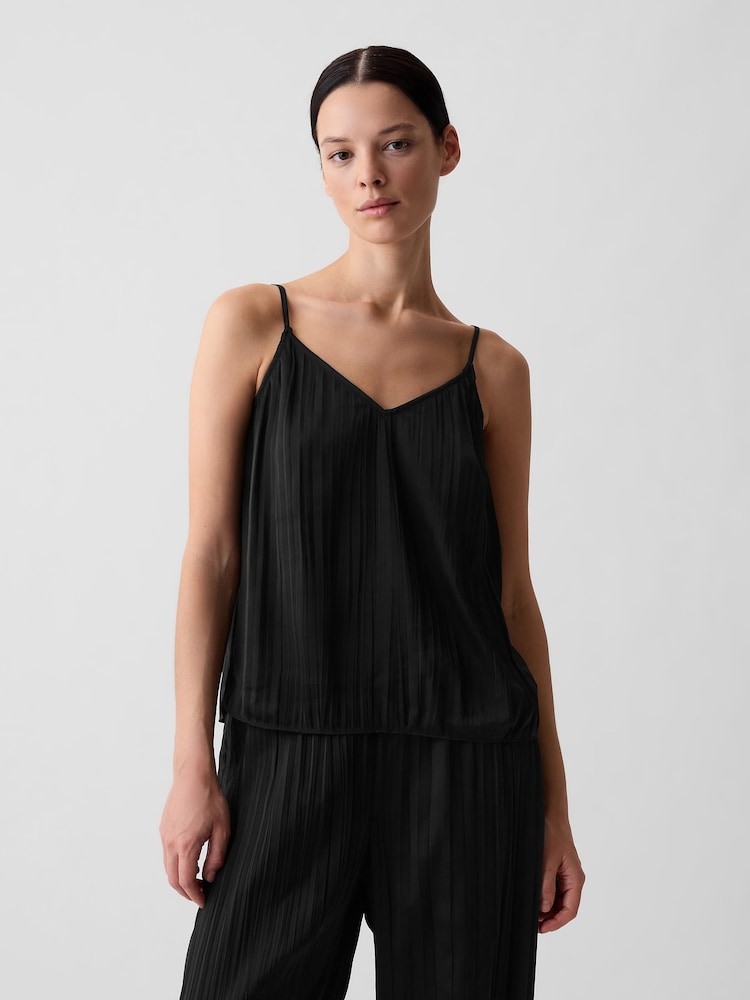 Gap Black Pleated Satin Camisole - Image 1 of 5