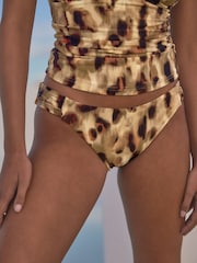 Brown Leopard Ruched Side High Leg Bikini Bottoms - Image 1 of 6