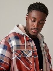 Orange Check Hooded Borg Lined Shacket - Image 1 of 10