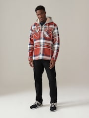 Orange Check Hooded Borg Lined Shacket - Image 2 of 10
