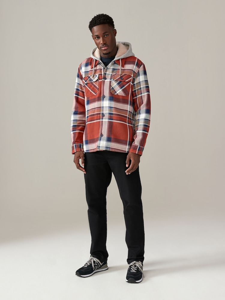Orange Check Hooded Borg Lined Shacket - Image 2 of 10