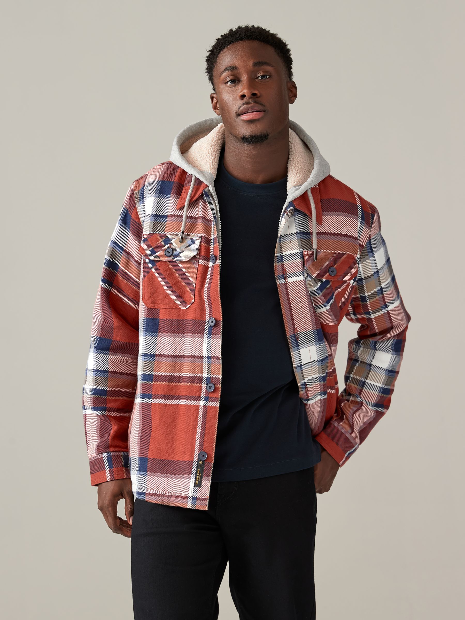 Buy Orange Check Hooded Borg Lined Shacket from the Next UK online shop