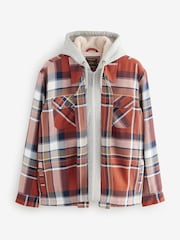 Orange Check Hooded Borg Lined Shacket - Image 7 of 10