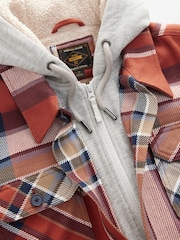Orange Check Hooded Borg Lined Shacket - Image 8 of 10