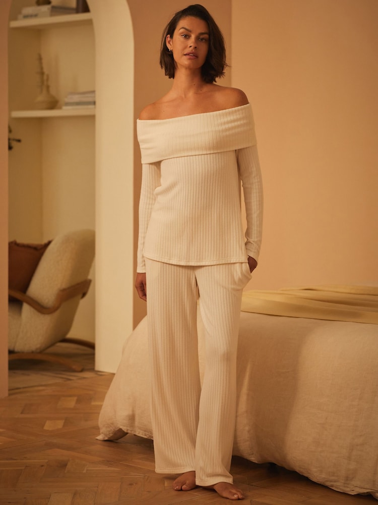 B by Ted Baker Ribbed Off The Shoulder Lounge Top - Image 1 of 9