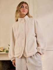 Ecru Borg Bomber Jacket - Image 1 of 9