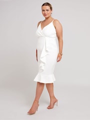 Yours Curve White LONDON Ruffle Jacquard Dress - Image 2 of 5