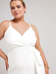 Yours Curve White LONDON Ruffle Jacquard Dress - Image 4 of 5