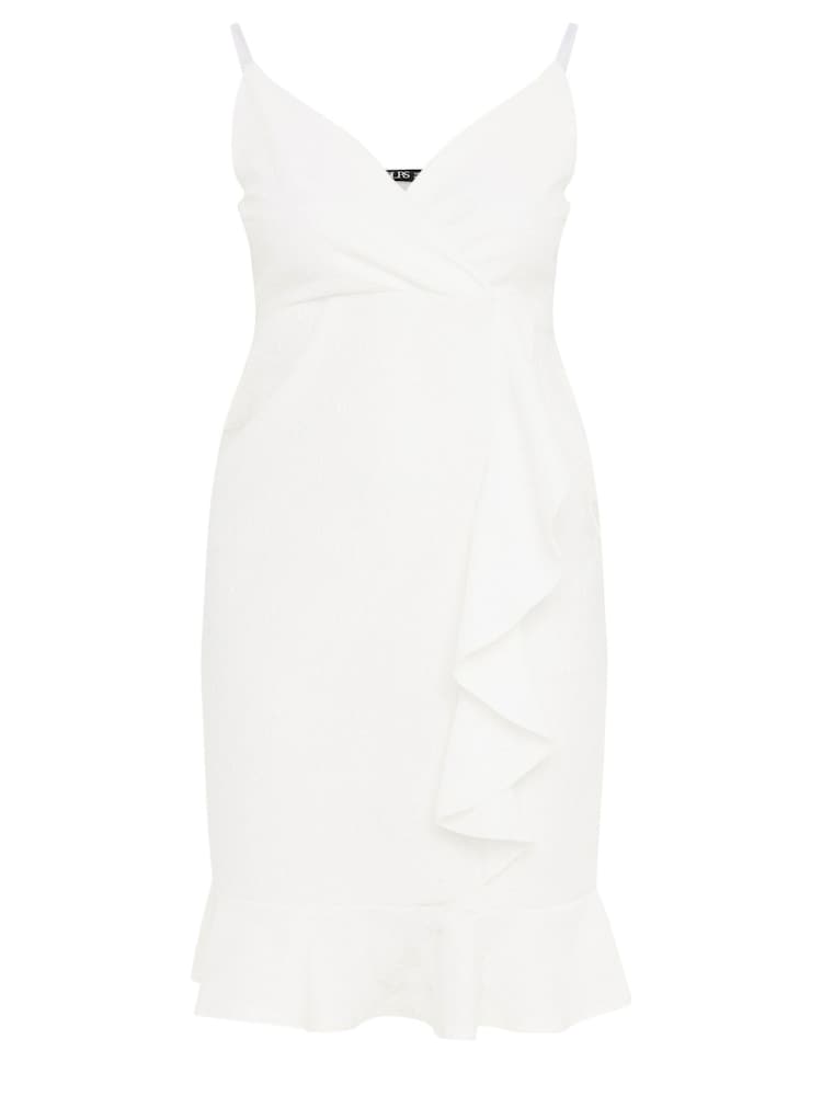 Yours Curve White LONDON Ruffle Jacquard Dress - Image 5 of 5