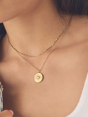 Gold Plated Sterling Silver Two Row Disc Necklace - Image 2 of 7