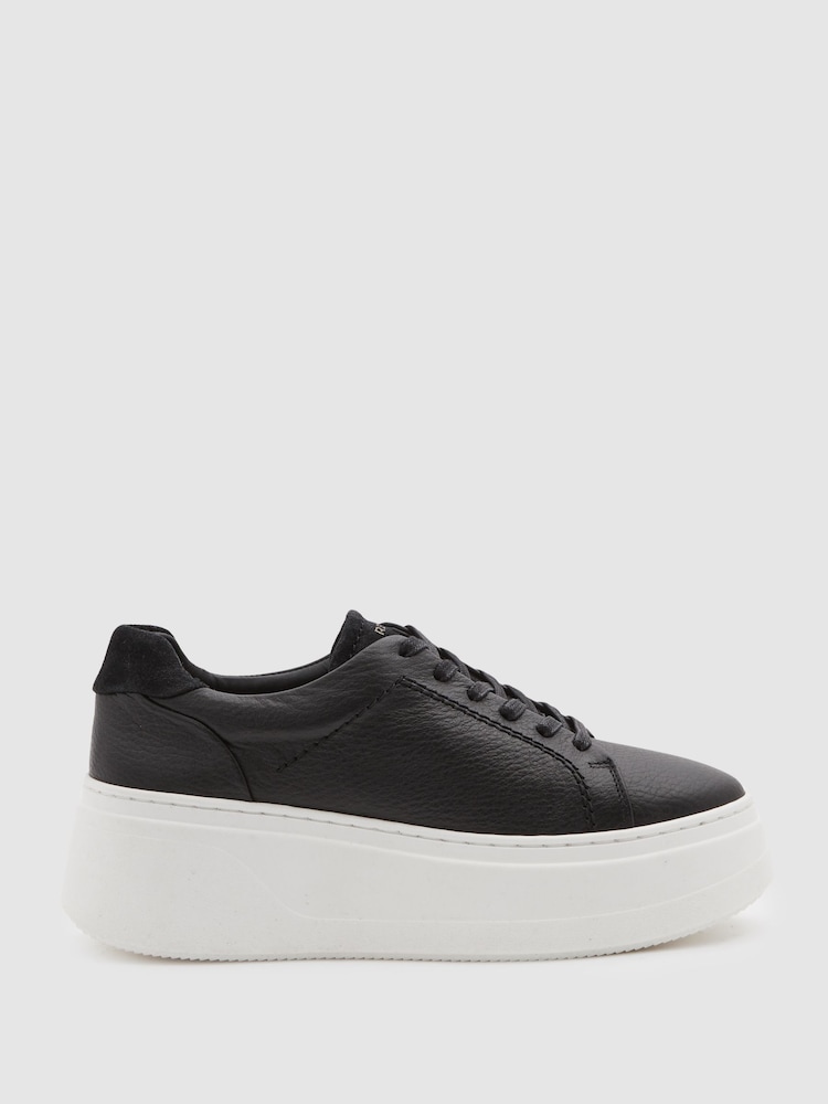 Reiss Black Connie Platform Leather Trainers - Image 1 of 5