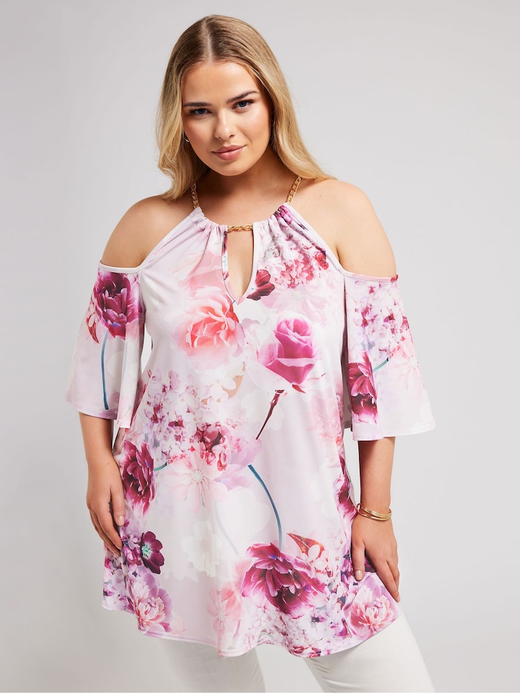 Pink - Yours Curve YOURS LONDON Top mit Kette und Blumenmuster und kalten Schultern - Bild 2 von 6 Pink - Yours Curve YOURS LONDON Top mit Kette und Blumenmuster und kalten Schultern - Bild 2 von 6