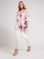 Pink - Yours Curve YOURS LONDON Top mit Kette und Blumenmuster und kalten Schultern - Bild 3 von 6