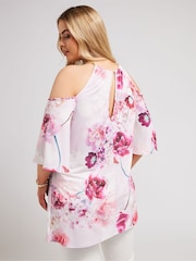Pink - Yours Curve YOURS LONDON Top mit Kette und Blumenmuster und kalten Schultern - Bild 4 von 6