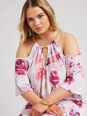Pink - Yours Curve YOURS LONDON Top mit Kette und Blumenmuster und kalten Schultern - Bild 5 von 6