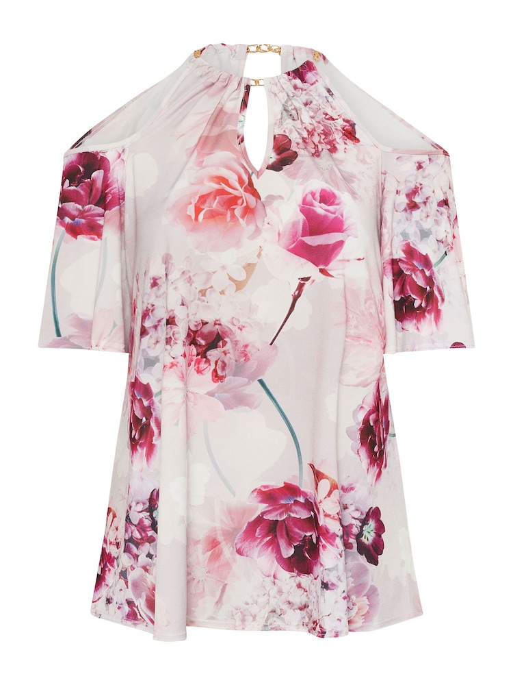 Pink - Yours Curve YOURS LONDON Top mit Kette und Blumenmuster und kalten Schultern - Bild 6 von 6