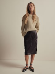 Brown Faux Leather Knee Skirt - Image 1 of 7