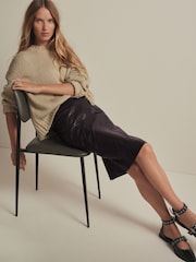 Brown Faux Leather Knee Skirt - Image 2 of 7