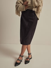 Brown Faux Leather Knee Skirt - Image 3 of 7